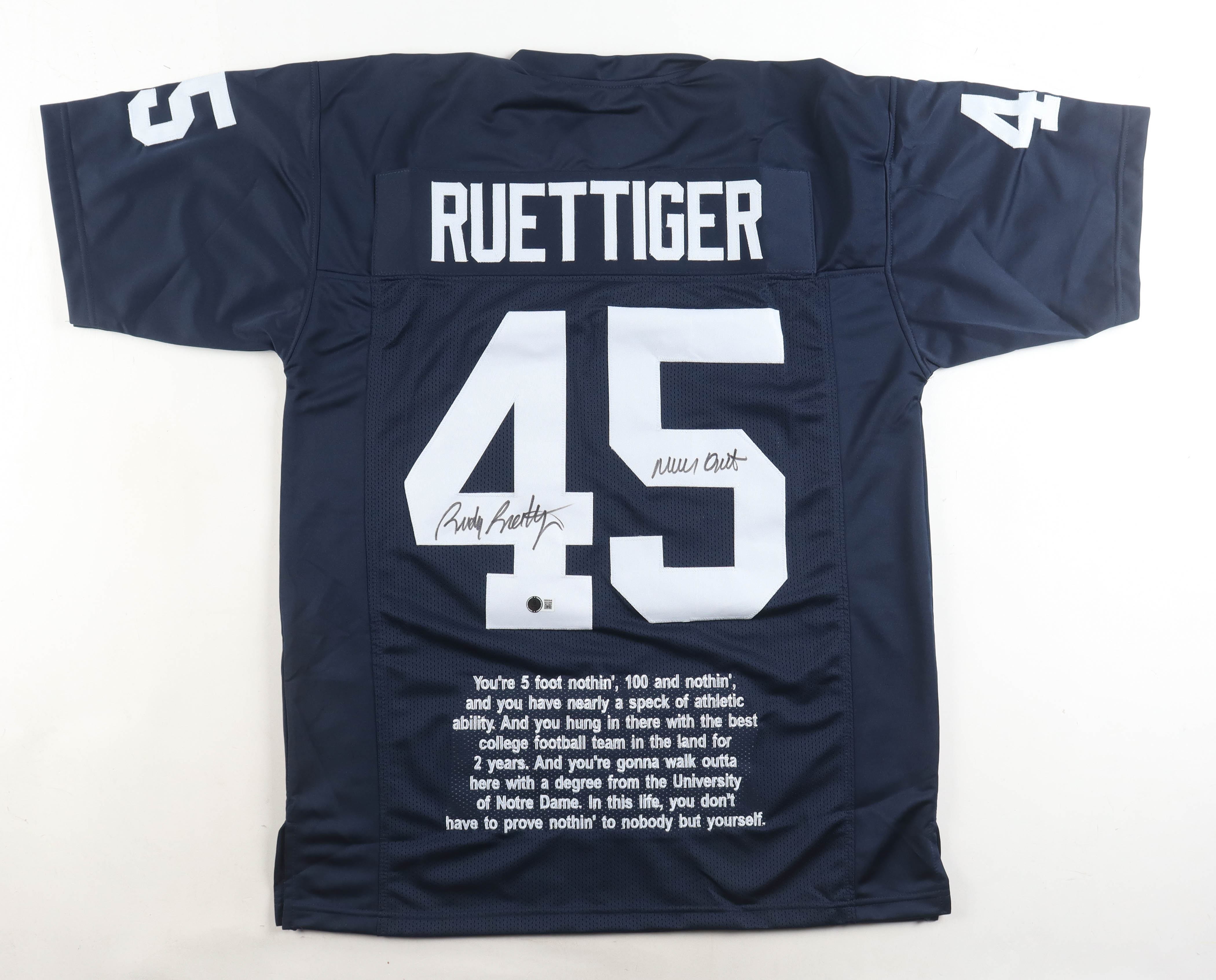 Rudy Ruettiger Signed Movie Quote Jersey Inscribed "Never Quit" (Beckett) at PristineAuction.com Rudy Ruettiger Signed Movie Quote Jersey Inscribed "Never Quit" (Beckett) at PristineAuction.com