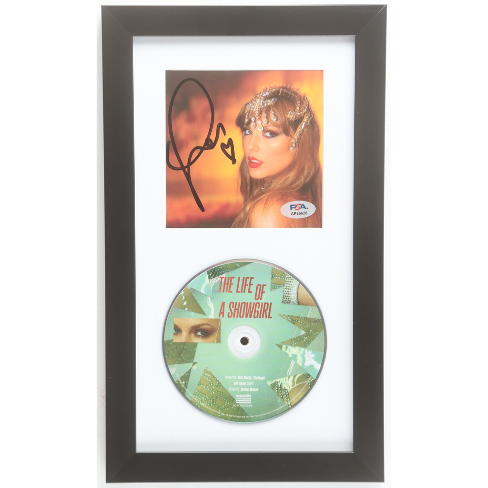 Taylor Swift Signed Custom Framed "The Life Of A Showgirl" CD Insert Display with Disc (PSA) at PristineAuction.com