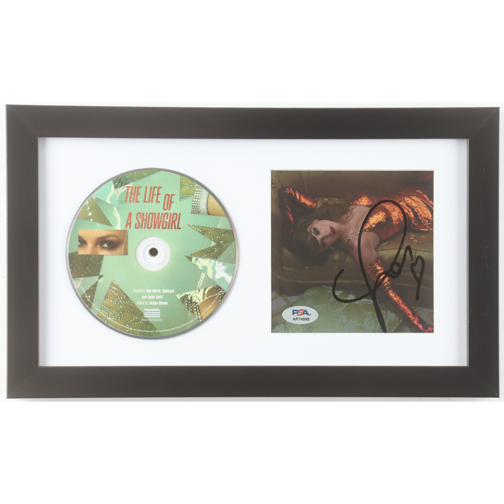 Taylor Swift Signed Custom Framed "The Life Of A Showgirl" CD Insert Display with Disc (PSA) at PristineAuction.com