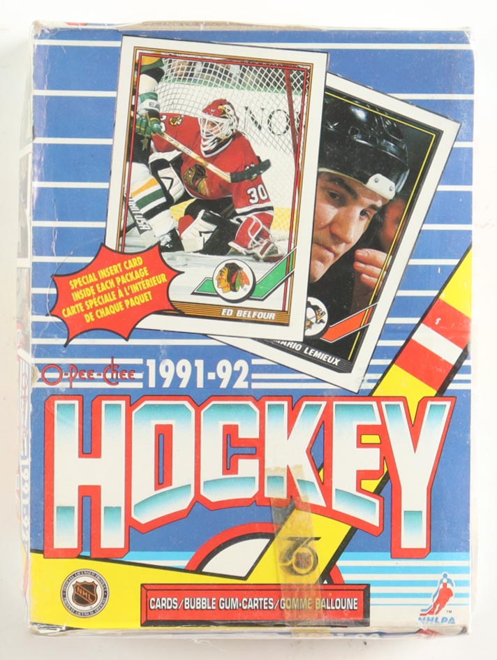 1991-92 O-Pee-Chee Hockey Wax Box with (48) Packs at PristineAuction.com 1991-92 O-Pee-Chee Hockey Wax Box with (48) Packs at PristineAuction.com