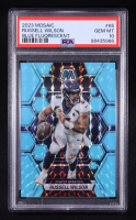 Russell Wilson 2023 Panini Mosaic Mosaic Blue Fluorescent #65 #05/15 (PSA 10) at PristineAuction.com