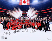 Nathan MacKinnon, Cale Makar, Sam Reinhart & Jordan Binnington Signed LE Team Canada 16x20 Photo (Fanatics) at PristineAuction.com