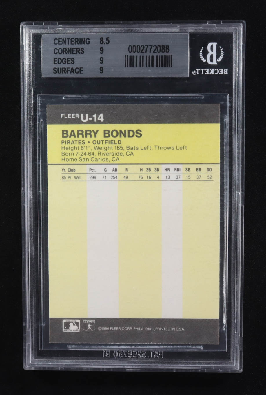 Barry Bonds 1986 Fleer Update #14 RC (BGS 9) at PristineAuction.com Barry Bonds 1986 Fleer Update #14 RC (BGS 9) at PristineAuction.com