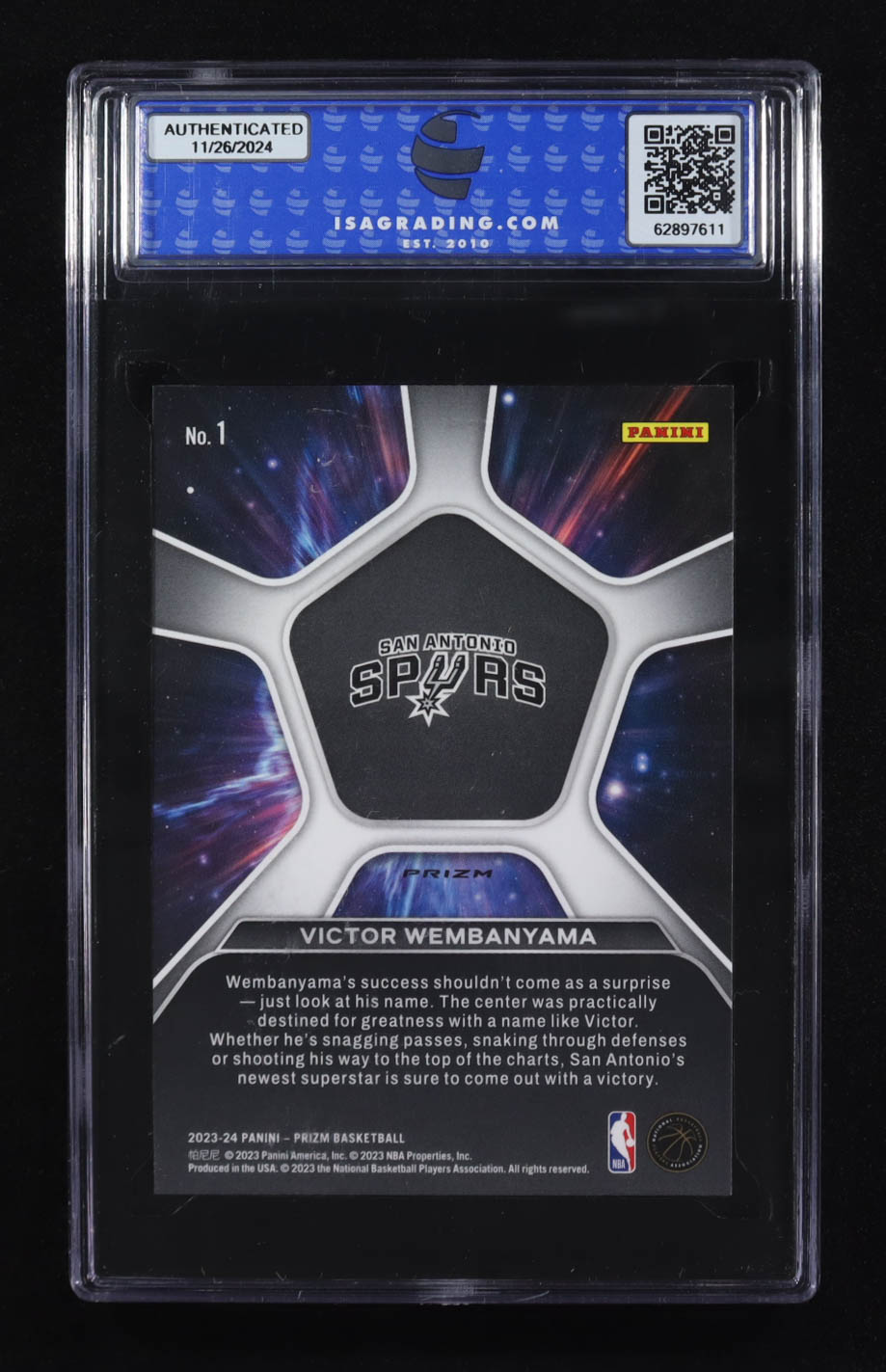 Victor Wembanyama 2023 Panini Prizm Deep Space Silver #1 RC (ISA 10) at PristineAuction.com Victor Wembanyama 2023 Panini Prizm Deep Space Silver #1 RC (ISA 10) at PristineAuction.com