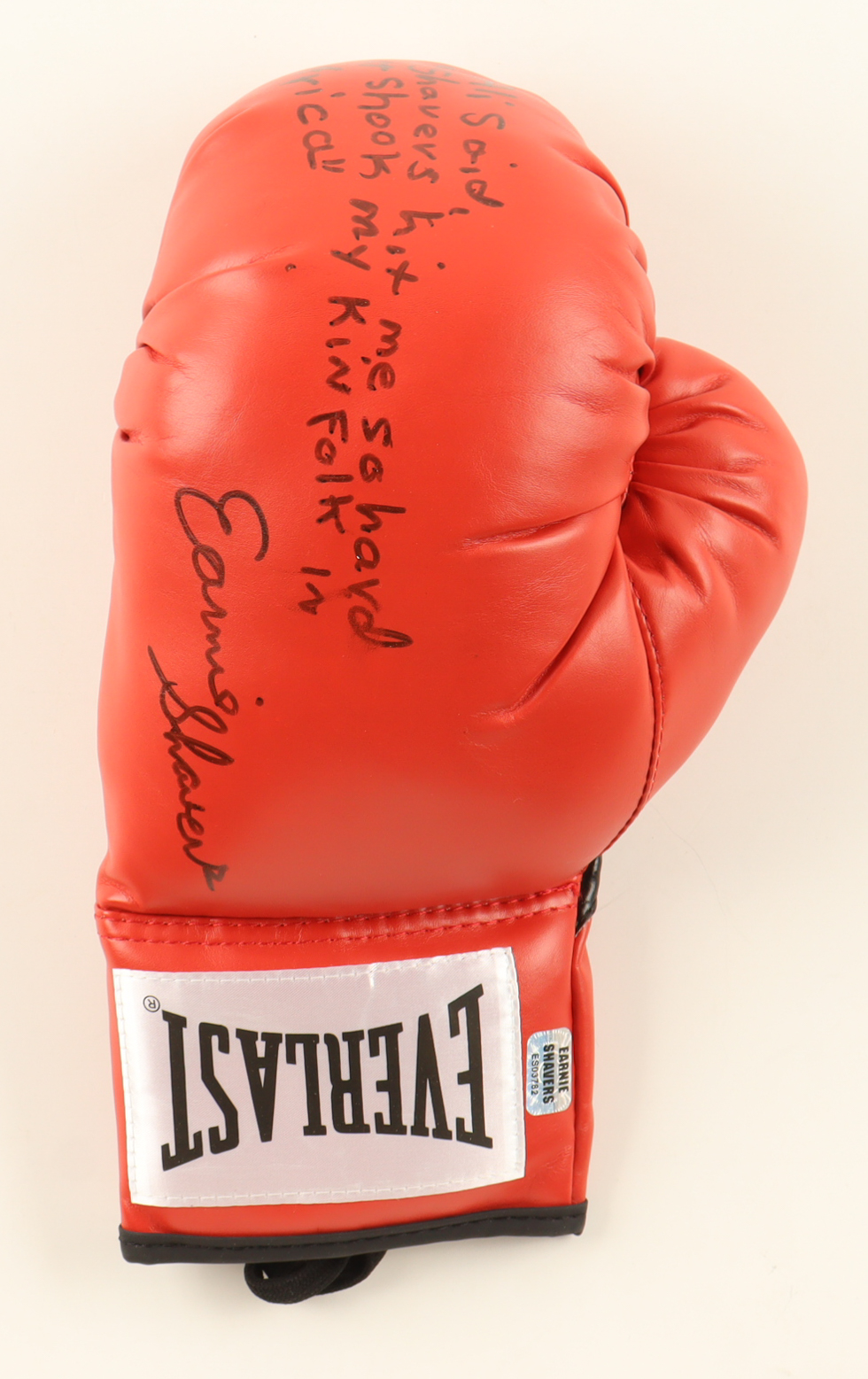 Earnie Shavers Signed Everlast Boxing Glove With Extensive Inscription (Shavers) at PristineAuction.com Earnie Shavers Signed Everlast Boxing Glove With Extensive Inscription (Shavers) at PristineAuction.com