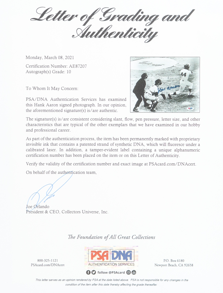 Hank Aaron Signed Braves 8x10 Photo (PSA | Autograph Grade 10) at PristineAuction.com Hank Aaron Signed Braves 8x10 Photo (PSA | Autograph Grade 10) at PristineAuction.com