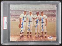 Baseball Legends 8x10 Photo Signed by Joe DiMaggio, Mickey Mantle, Willie Mays & Duke Snider (PSA) at PristineAuction.com