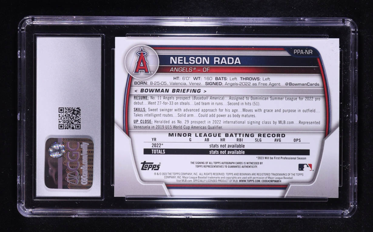 Nelson Rada 2023 Bowman Prospect Autographs Blue #PPANR #042/150 RC (CGC 9.5 | Auto 10) at PristineAuction.com Nelson Rada 2023 Bowman Prospect Autographs Blue #PPANR #042/150 RC (CGC 9.5 | Auto 10) at PristineAuction.com