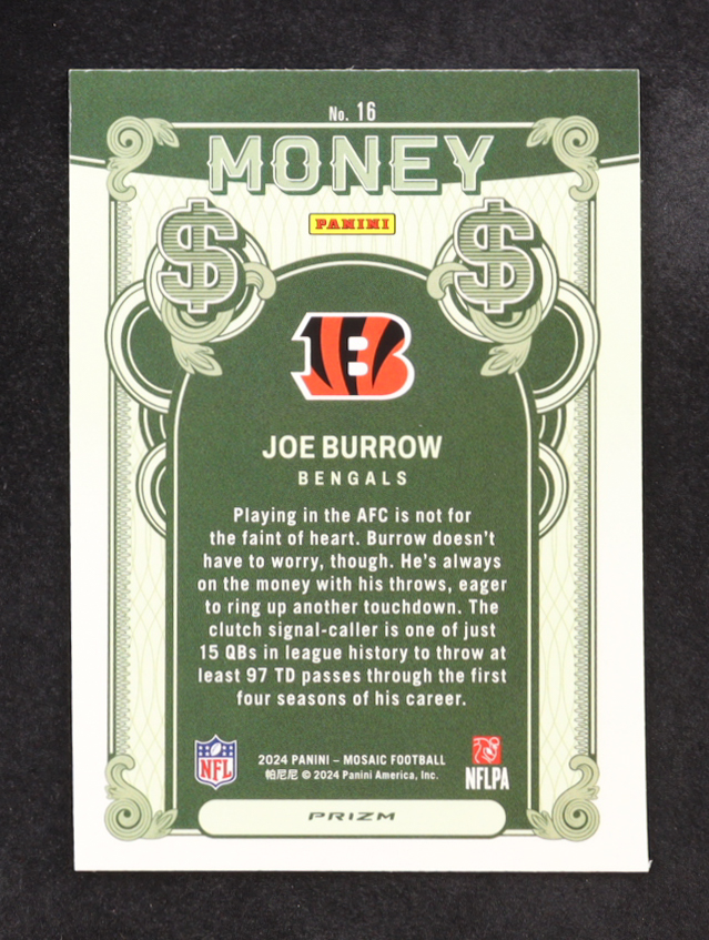 Joe Burrow 2024 Panini Mosaic Money #16 at PristineAuction.com Joe Burrow 2024 Panini Mosaic Money #16 at PristineAuction.com