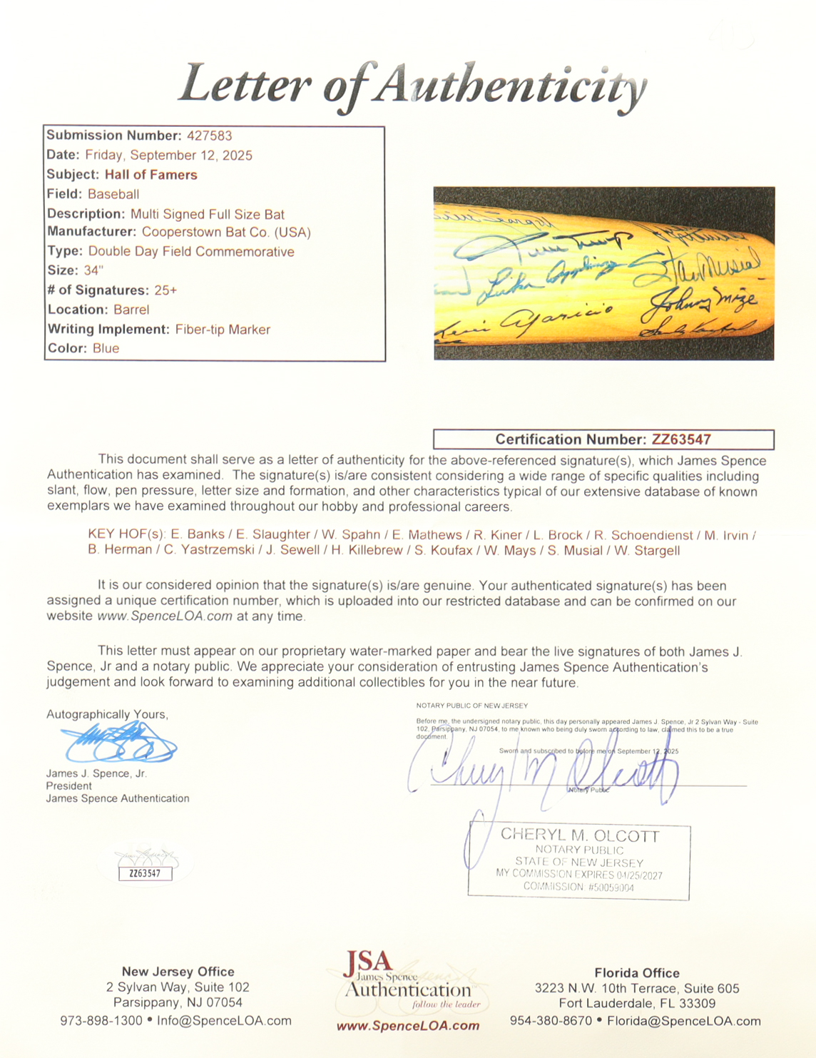 Baseball Hall of Famers & Stars Cooperstown Double Day Field Commemorative Baseball Bat Signed by (25+) with Willie Mays, Carl Yastrzemski, Sandy Koufax, Stan Musial (JSA) at PristineAuction.com Baseball Hall of Famers & Stars Cooperstown Double Day Field Commemorative Baseball Bat Signed by (25+) with Willie Mays, Carl Yastrzemski, Sandy Koufax, Stan Musial (JSA) at PristineAuction.com