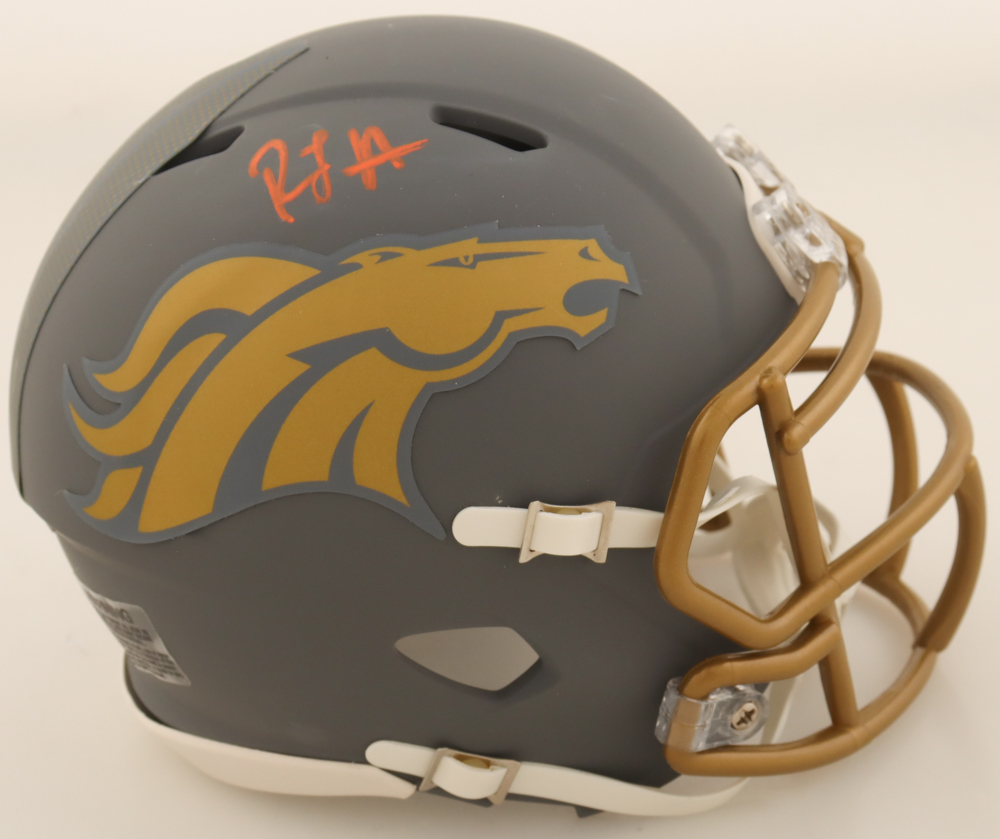 RJ Harvey Signed Broncos Slate Alternate Speed Mini Helmet (JSA) at PristineAuction.com RJ Harvey Signed Broncos Slate Alternate Speed Mini Helmet (JSA) at PristineAuction.com