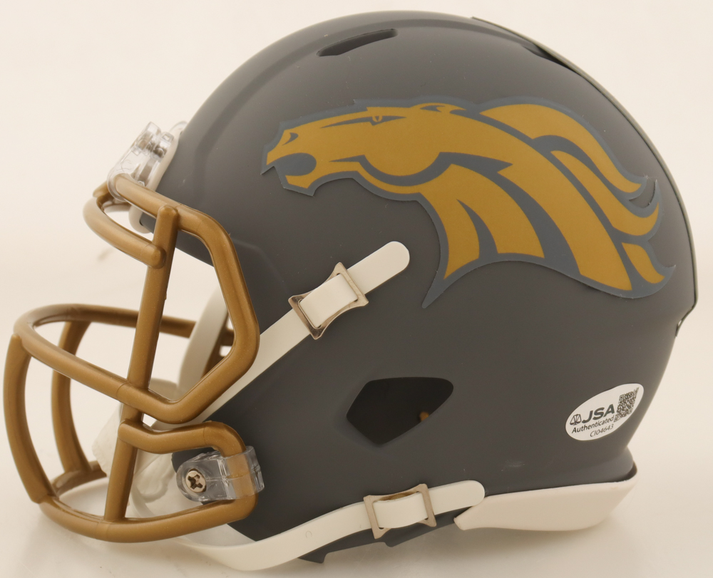 RJ Harvey Signed Broncos Slate Alternate Speed Mini Helmet (JSA) at PristineAuction.com RJ Harvey Signed Broncos Slate Alternate Speed Mini Helmet (JSA) at PristineAuction.com
