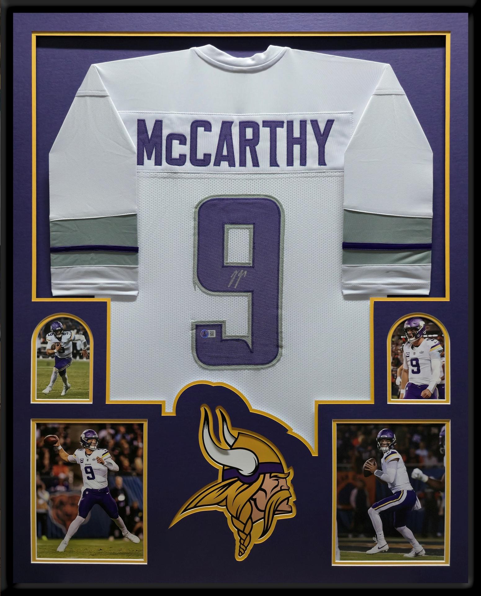J.J. McCarthy Signed Custom Framed Jersey Display (Beckett) at PristineAuction.com J.J. McCarthy Signed Custom Framed Jersey Display (Beckett) at PristineAuction.com