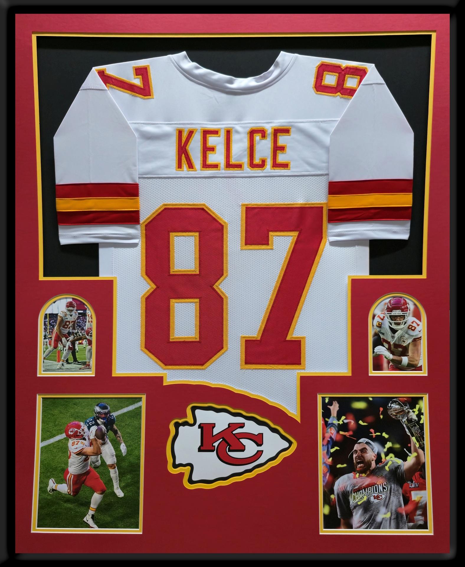 Travis Kelce Custom Framed Jersey Display at PristineAuction.com Travis Kelce Custom Framed Jersey Display at PristineAuction.com