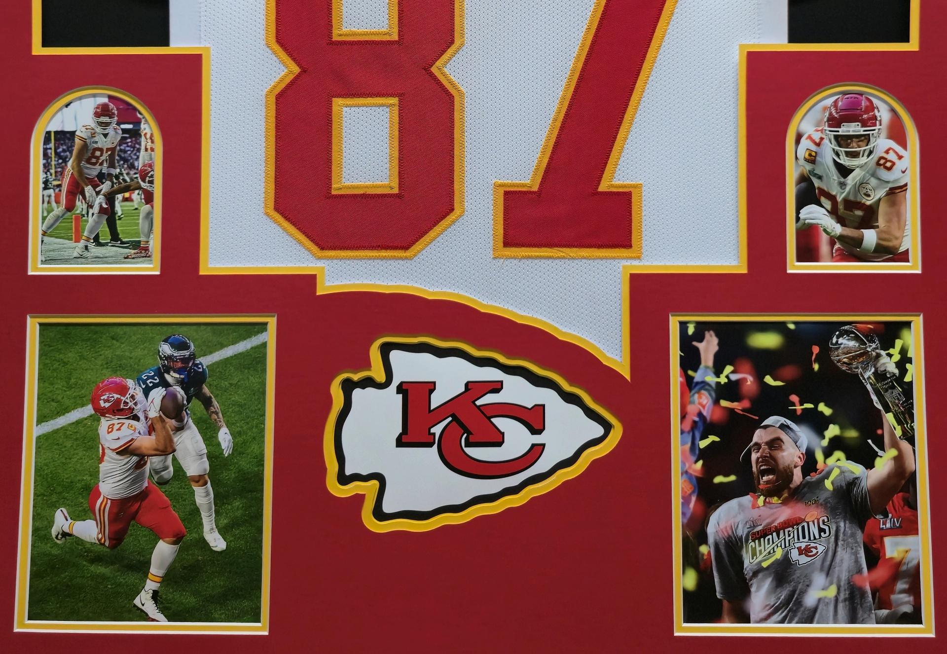 Travis Kelce Custom Framed Jersey Display at PristineAuction.com Travis Kelce Custom Framed Jersey Display at PristineAuction.com