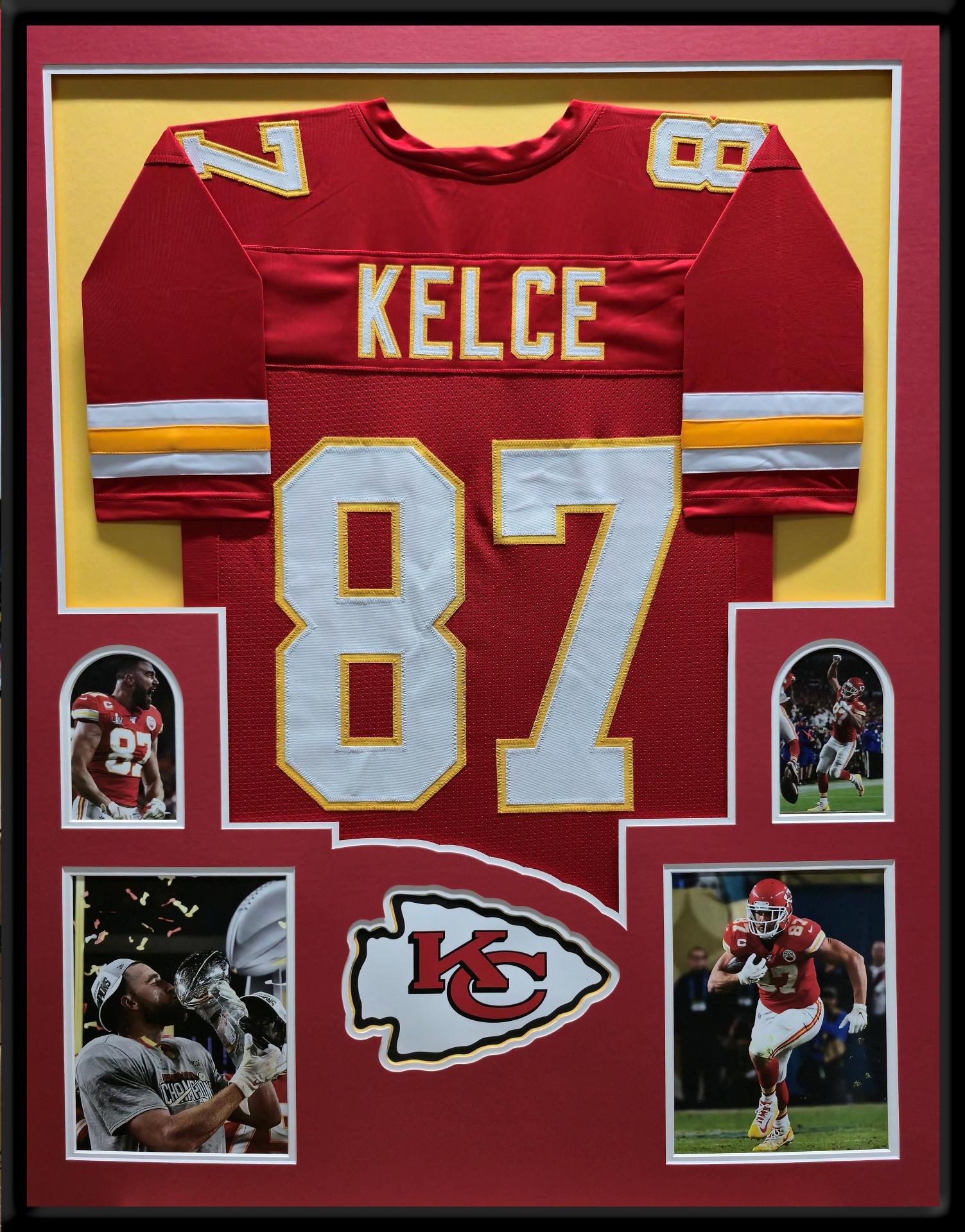 Travis Kelce Custom Framed Jersey Display at PristineAuction.com Travis Kelce Custom Framed Jersey Display at PristineAuction.com
