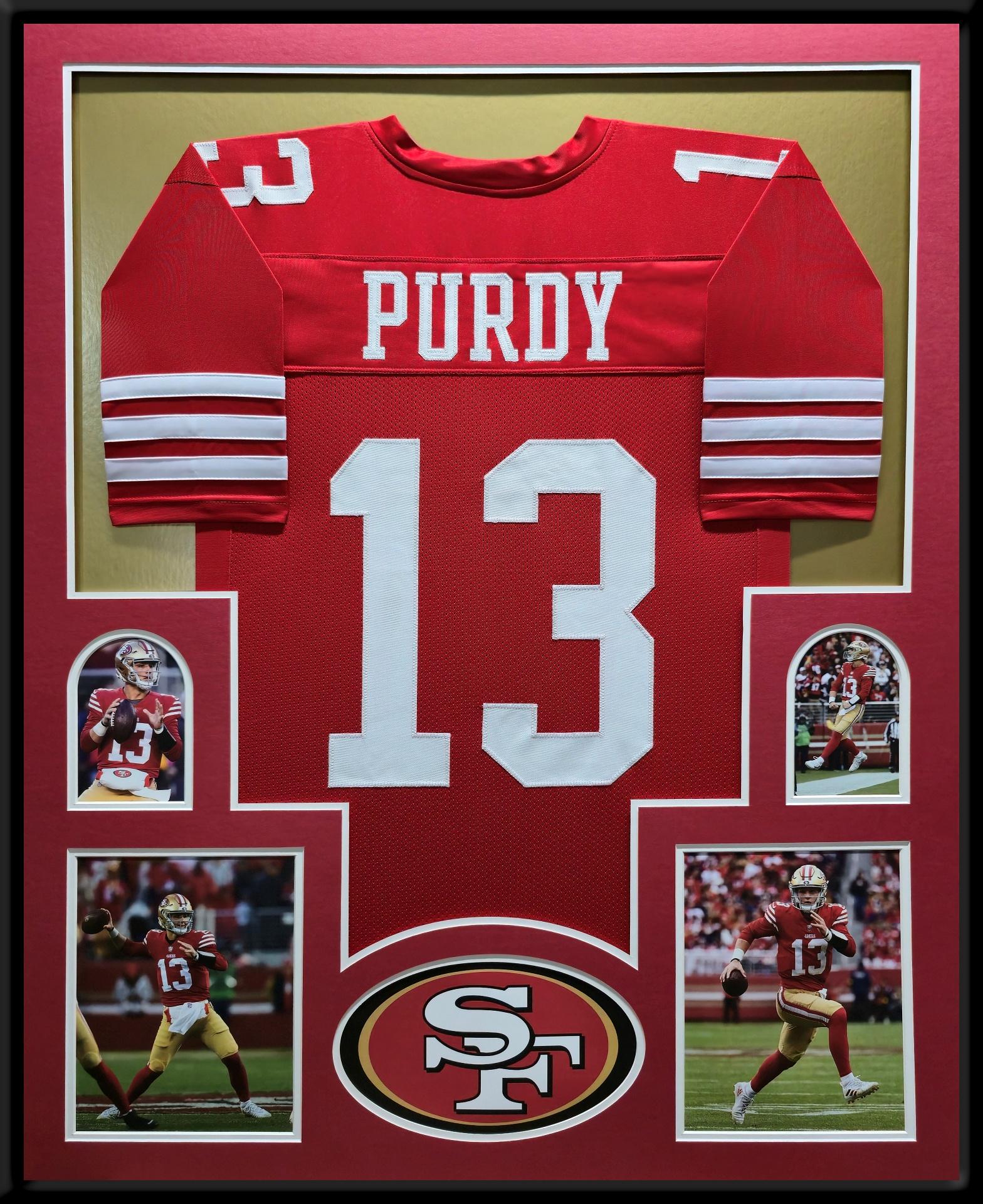 Brock Purdy Custom Framed Jersey Display at PristineAuction.com Brock Purdy Custom Framed Jersey Display at PristineAuction.com