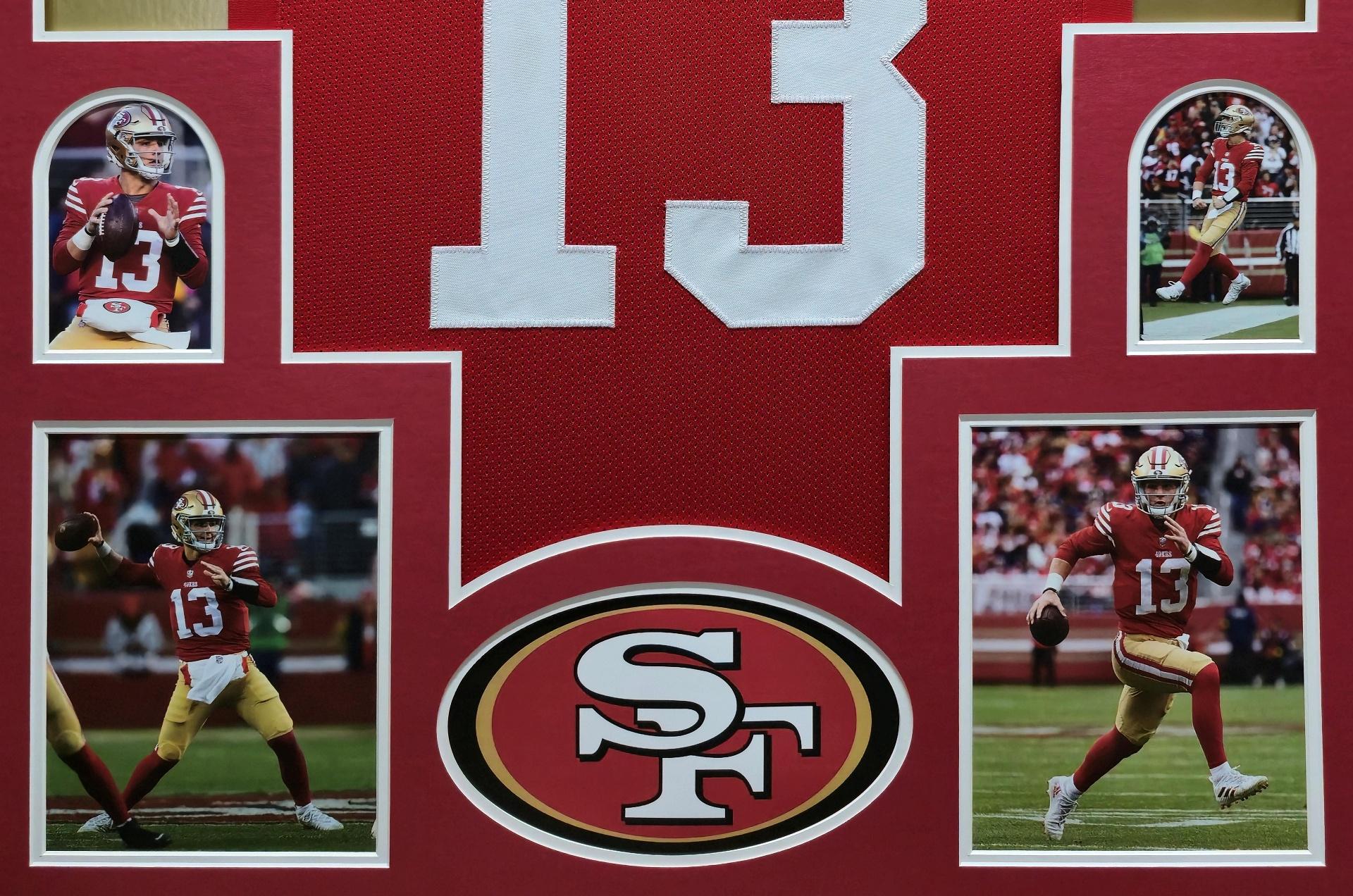 Brock Purdy Custom Framed Jersey Display at PristineAuction.com Brock Purdy Custom Framed Jersey Display at PristineAuction.com