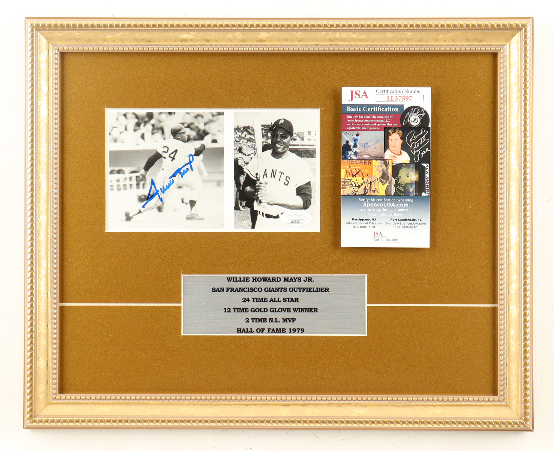 Willie Mays Signed Custom Framed Photo Display with Giants Lapel Pin (JSA) at PristineAuction.com Willie Mays Signed Custom Framed Photo Display with Giants Lapel Pin (JSA) at PristineAuction.com