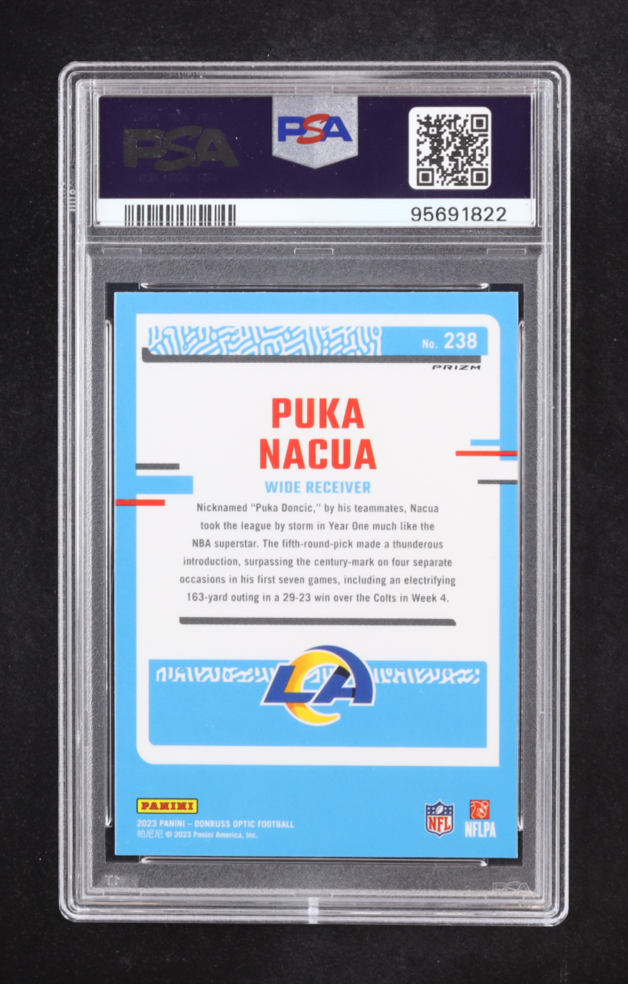 Puka Nacua 2023 Panini Donruss Optic Blue Hyper Prizm RR #238 RC (PSA 10) at PristineAuction.com Puka Nacua 2023 Panini Donruss Optic Blue Hyper Prizm RR #238 RC (PSA 10) at PristineAuction.com