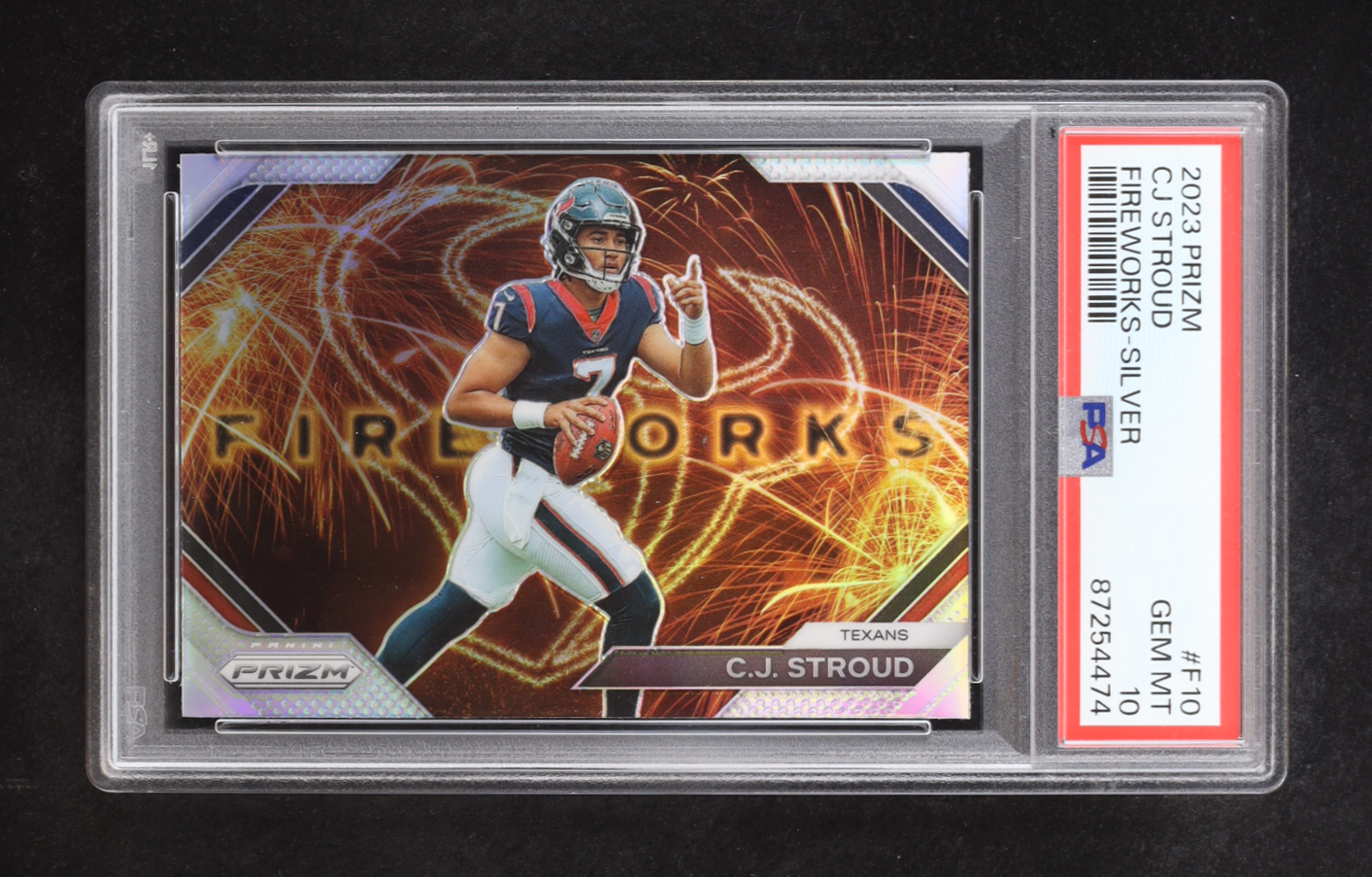 CJ Stroud 2023 Panini Prizm Fireworks Silver #F-10 RC (PSA 10) at PristineAuction.com CJ Stroud 2023 Panini Prizm Fireworks Silver #F-10 RC (PSA 10) at PristineAuction.com