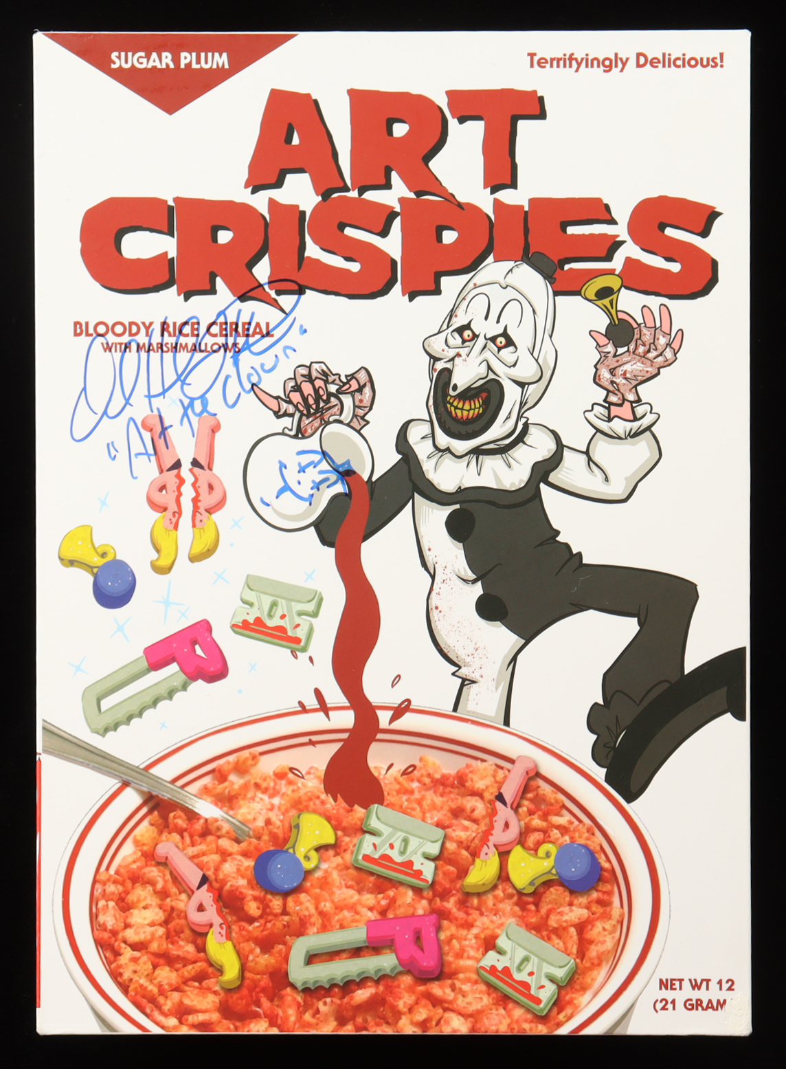 David Howard Thornton Signed "Terrifier" Wooden Cereal Box Display Inscribed "Art the Clown" (JSA) at PristineAuction.com David Howard Thornton Signed "Terrifier" Wooden Cereal Box Display Inscribed "Art the Clown" (JSA) at PristineAuction.com