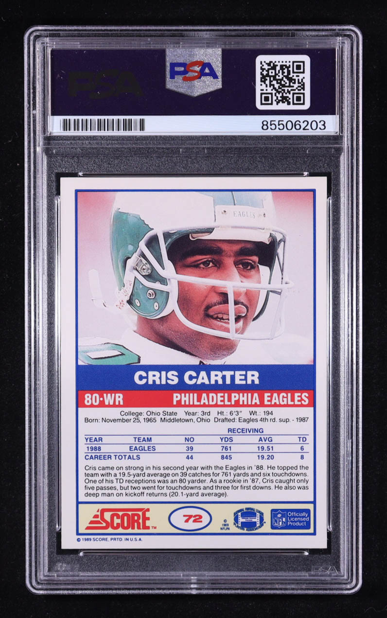 Cris Carter Signed 1989 Score #72 RC (PSA) at PristineAuction.com Cris Carter Signed 1989 Score #72 RC (PSA) at PristineAuction.com