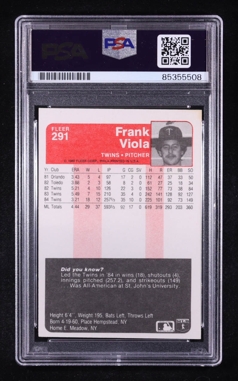 Frank Viola Signed 1985 Fleer #291 (PSA) at PristineAuction.com Frank Viola Signed 1985 Fleer #291 (PSA) at PristineAuction.com