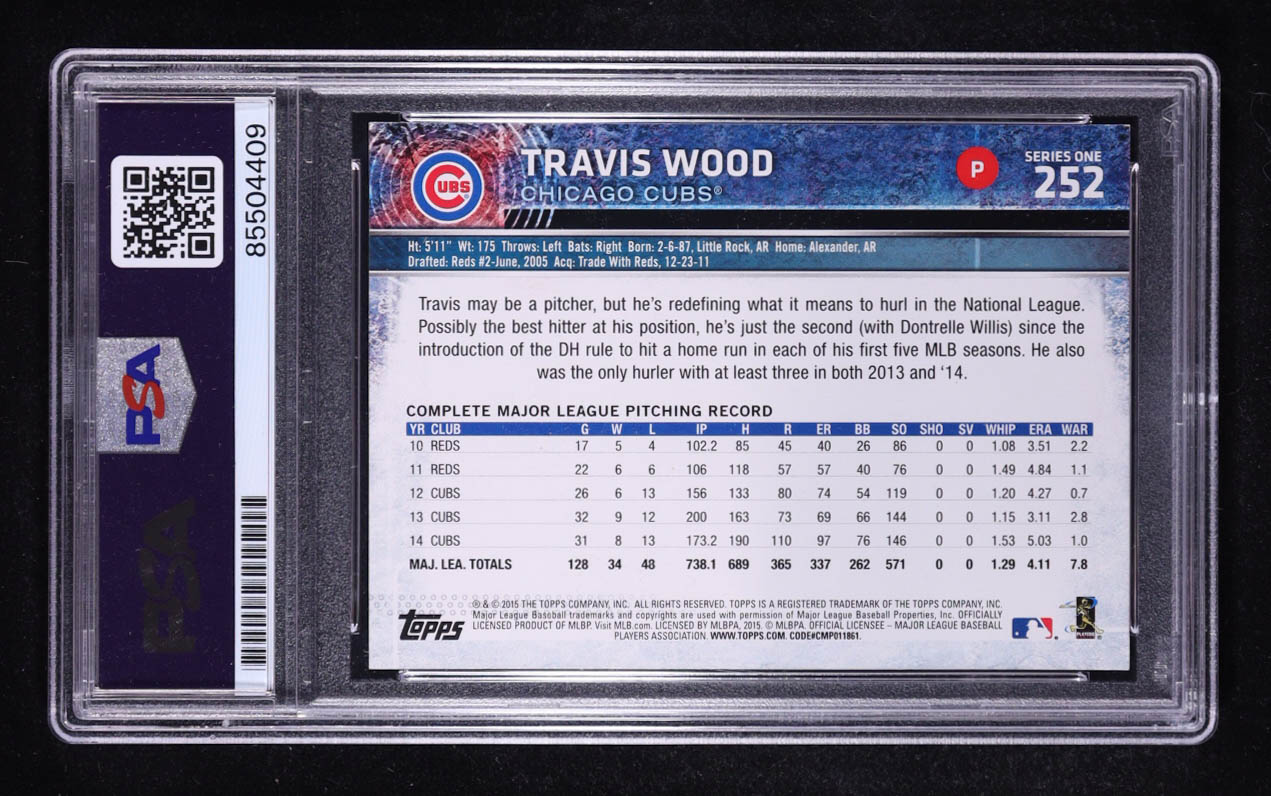 Travis Wood Signed Cubs 2015 Topps Baseball Card #252 (PSA) at PristineAuction.com Travis Wood Signed Cubs 2015 Topps Baseball Card #252 (PSA) at PristineAuction.com