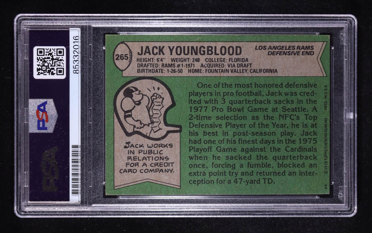 Jack Youngblood Signed 1978 Topps #265 Inscribed "HF 01" (PSA) at PristineAuction.com Jack Youngblood Signed 1978 Topps #265 Inscribed "HF 01" (PSA) at PristineAuction.com