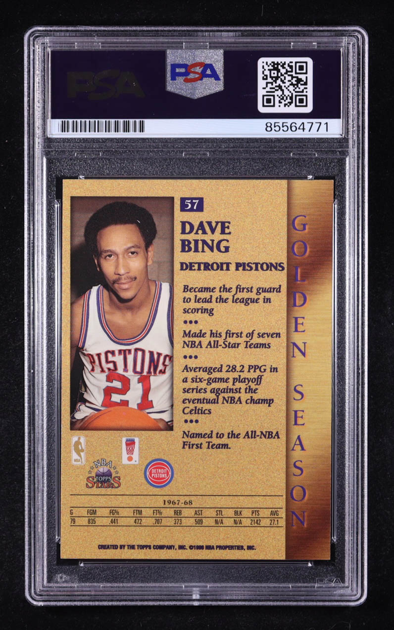 Dave Bing Signed 1996 Topps Stars Golden Season #57 Inscribed "H.O.F. 1990" (PSA) at PristineAuction.com Dave Bing Signed 1996 Topps Stars Golden Season #57 Inscribed "H.O.F. 1990" (PSA) at PristineAuction.com
