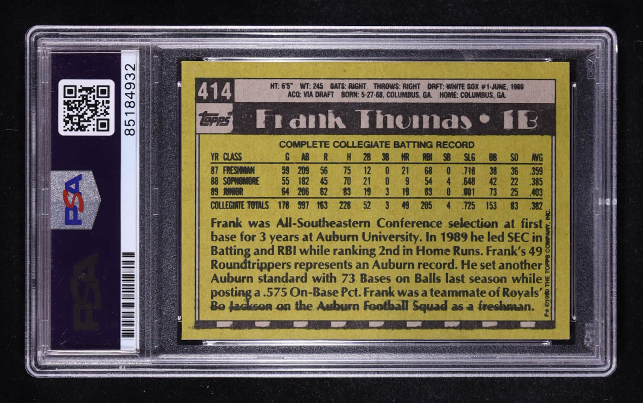 Frank Thomas Signed 1990 Topps #414B RC (PSA) at PristineAuction.com Frank Thomas Signed 1990 Topps #414B RC (PSA) at PristineAuction.com
