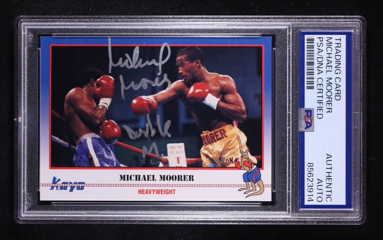 Michael Moorer Signed 1991 Kayo #207 Inscribed "Double M" (PSA) at PristineAuction.com Michael Moorer Signed 1991 Kayo #207 Inscribed "Double M" (PSA) at PristineAuction.com