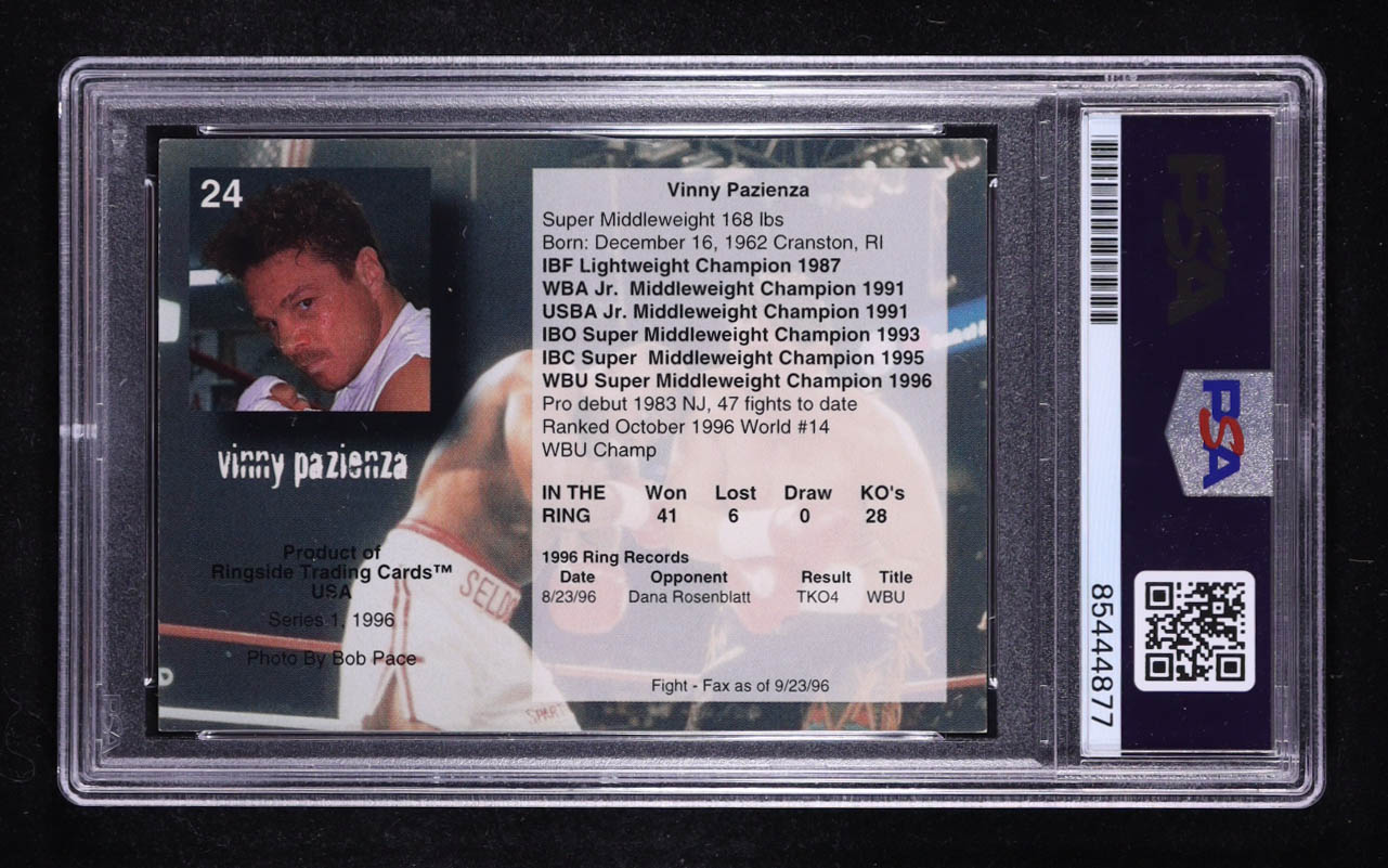 Vinny 'Paz' Pazienza Signed 1996 Ringside #24 (PSA) at PristineAuction.com Vinny 'Paz' Pazienza Signed 1996 Ringside #24 (PSA) at PristineAuction.com