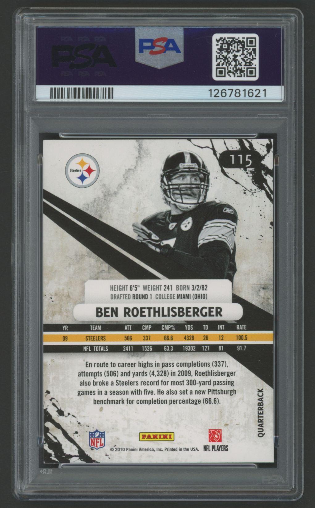 Ben Roethlisberger 2010 Panini Rookie and Stars #115 (PSA 10) at PristineAuction.com Ben Roethlisberger 2010 Panini Rookie and Stars #115 (PSA 10) at PristineAuction.com