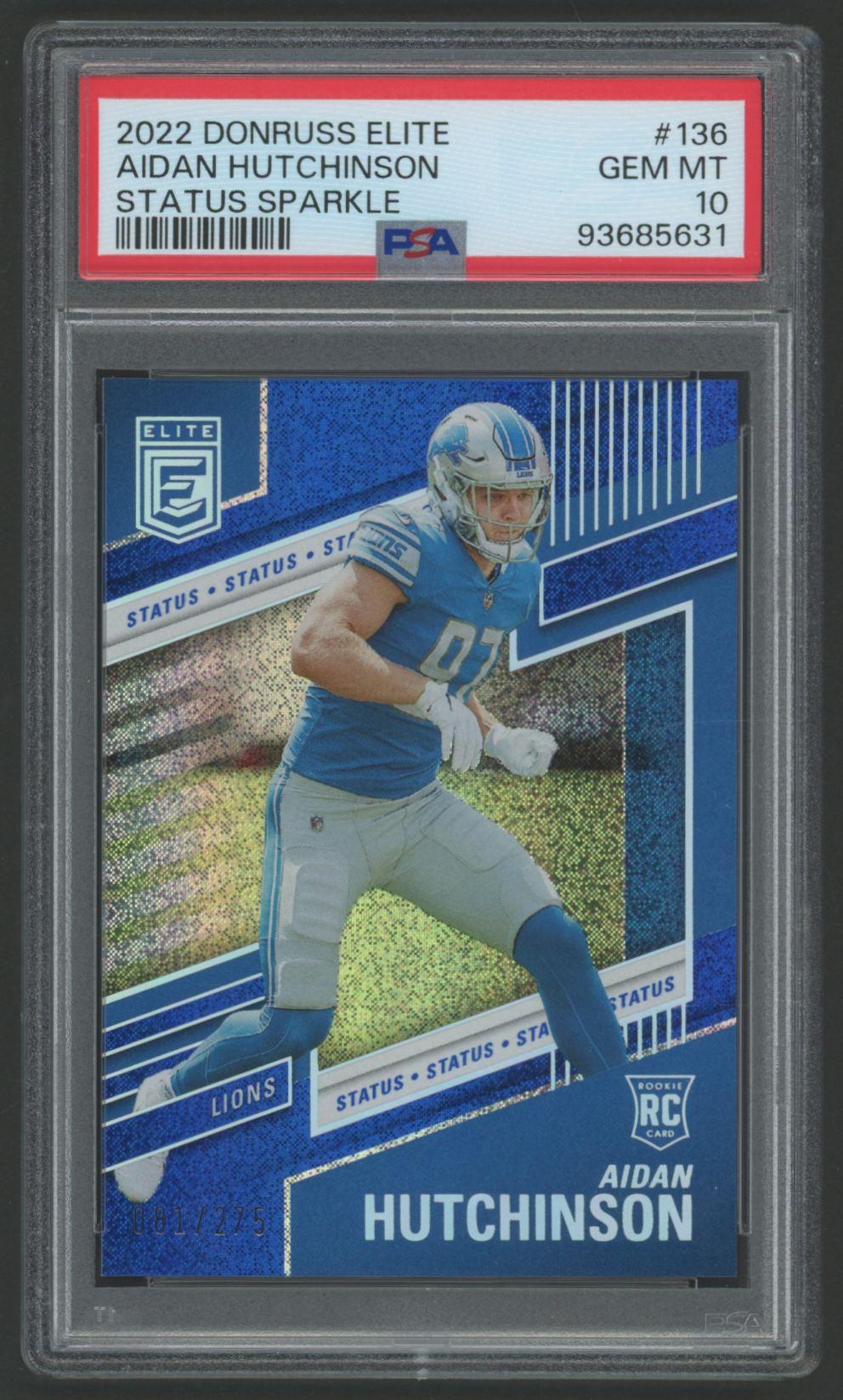 Aidan Hutchinson 2022 Elite Status Sparkle #136 RC #81/275 (PSA 10) at PristineAuction.com Aidan Hutchinson 2022 Elite Status Sparkle #136 RC #81/275 (PSA 10) at PristineAuction.com