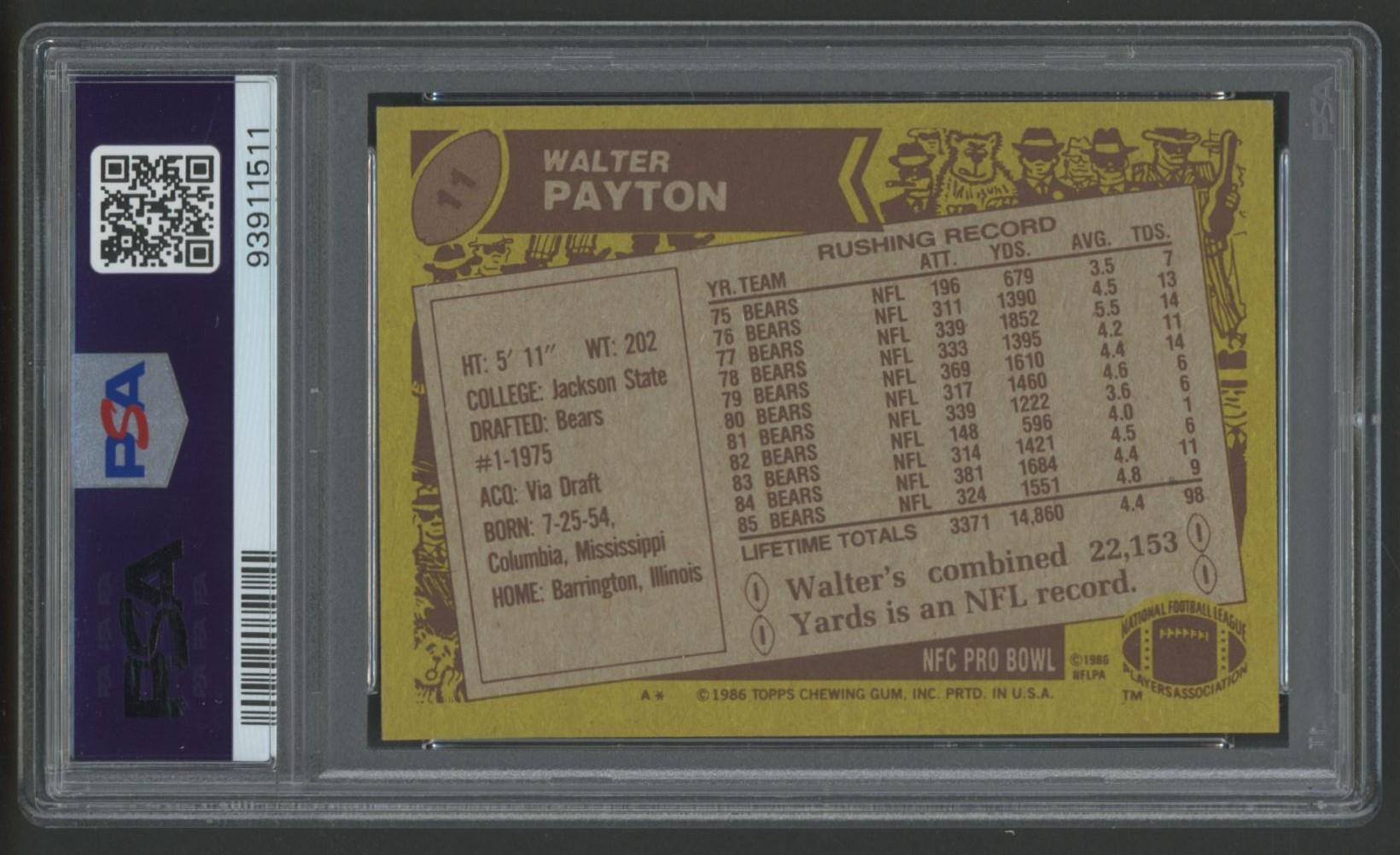 Walter Payton 1986 Topps #11 AP (PSA 8) at PristineAuction.com Walter Payton 1986 Topps #11 AP (PSA 8) at PristineAuction.com