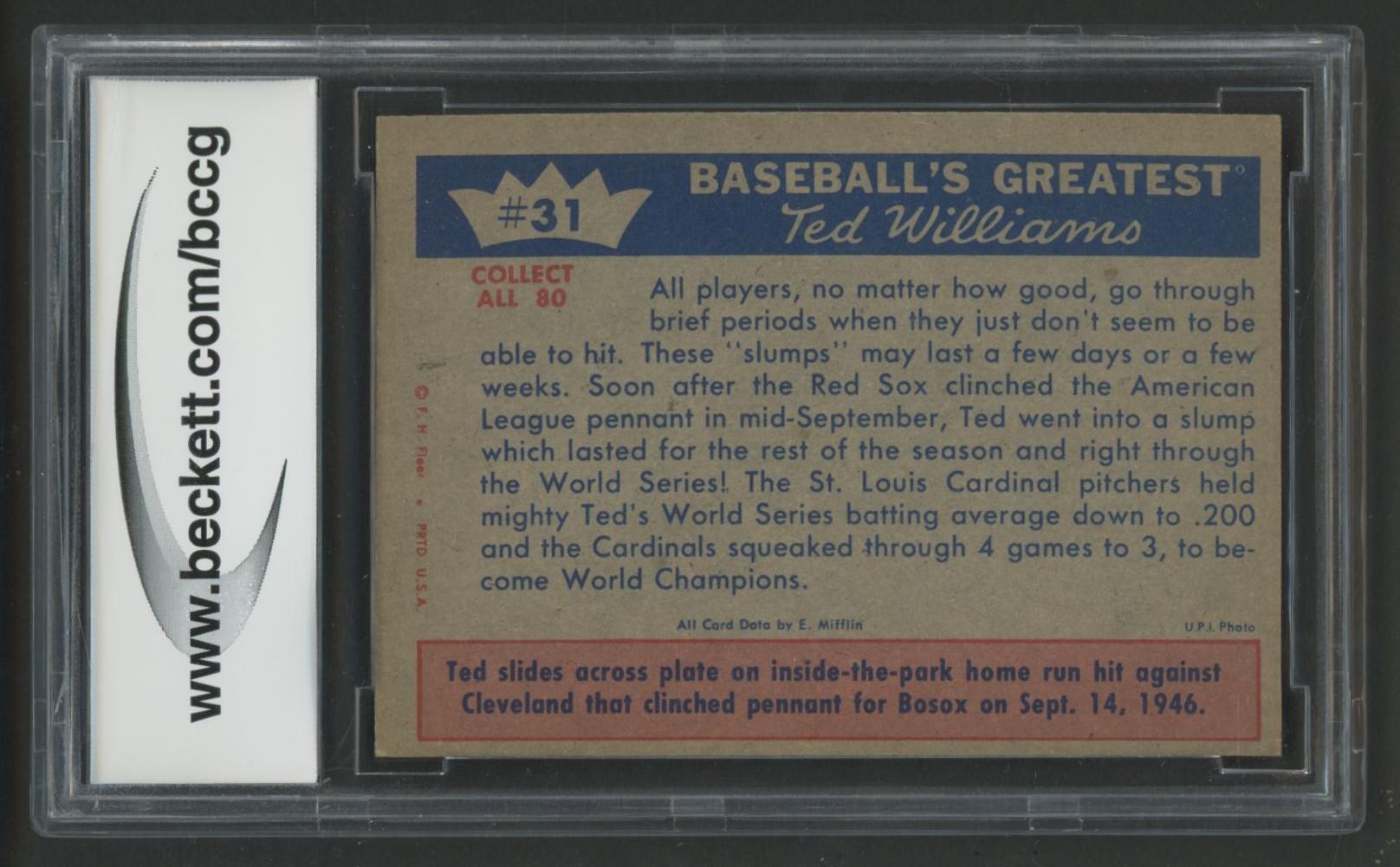 Ted Williams 1959 Fleer Ted Williams #31 (BCCG 8) at PristineAuction.com Ted Williams 1959 Fleer Ted Williams #31 (BCCG 8) at PristineAuction.com