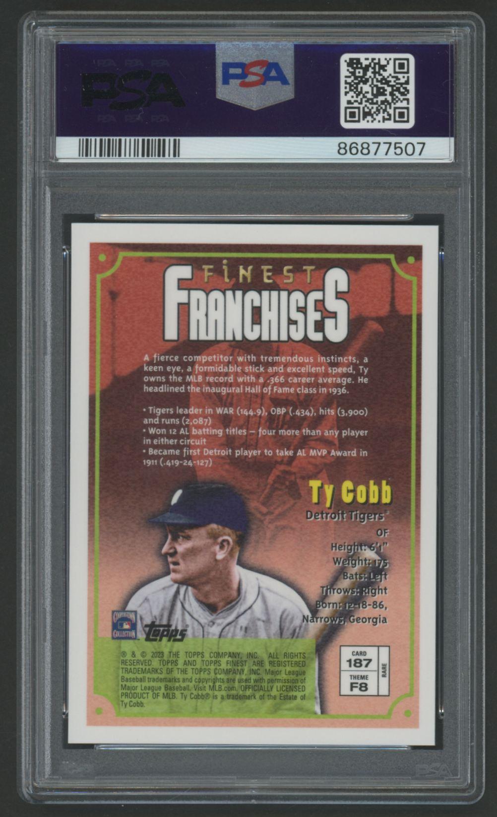 Ty Cobb 2023 Finest Flashbacks #187 (PSA 10) at PristineAuction.com Ty Cobb 2023 Finest Flashbacks #187 (PSA 10) at PristineAuction.com