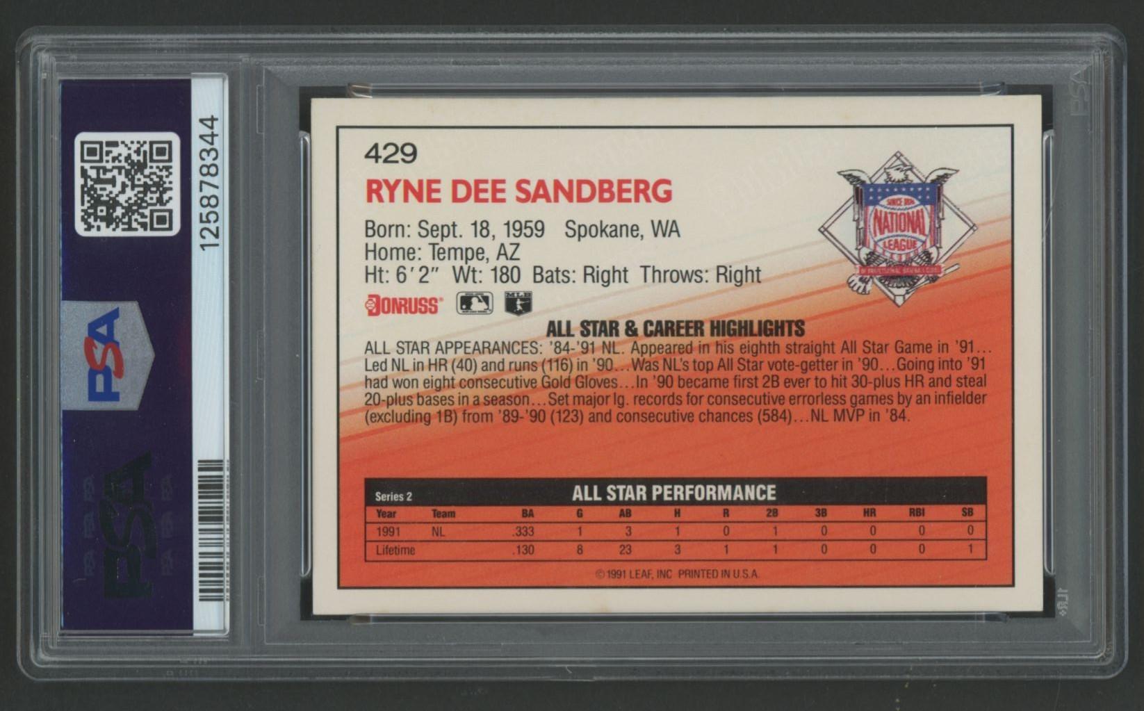 Ryne Sandberg 1992 Donruss #429 (PSA | Auto 9) at PristineAuction.com Ryne Sandberg 1992 Donruss #429 (PSA | Auto 9) at PristineAuction.com