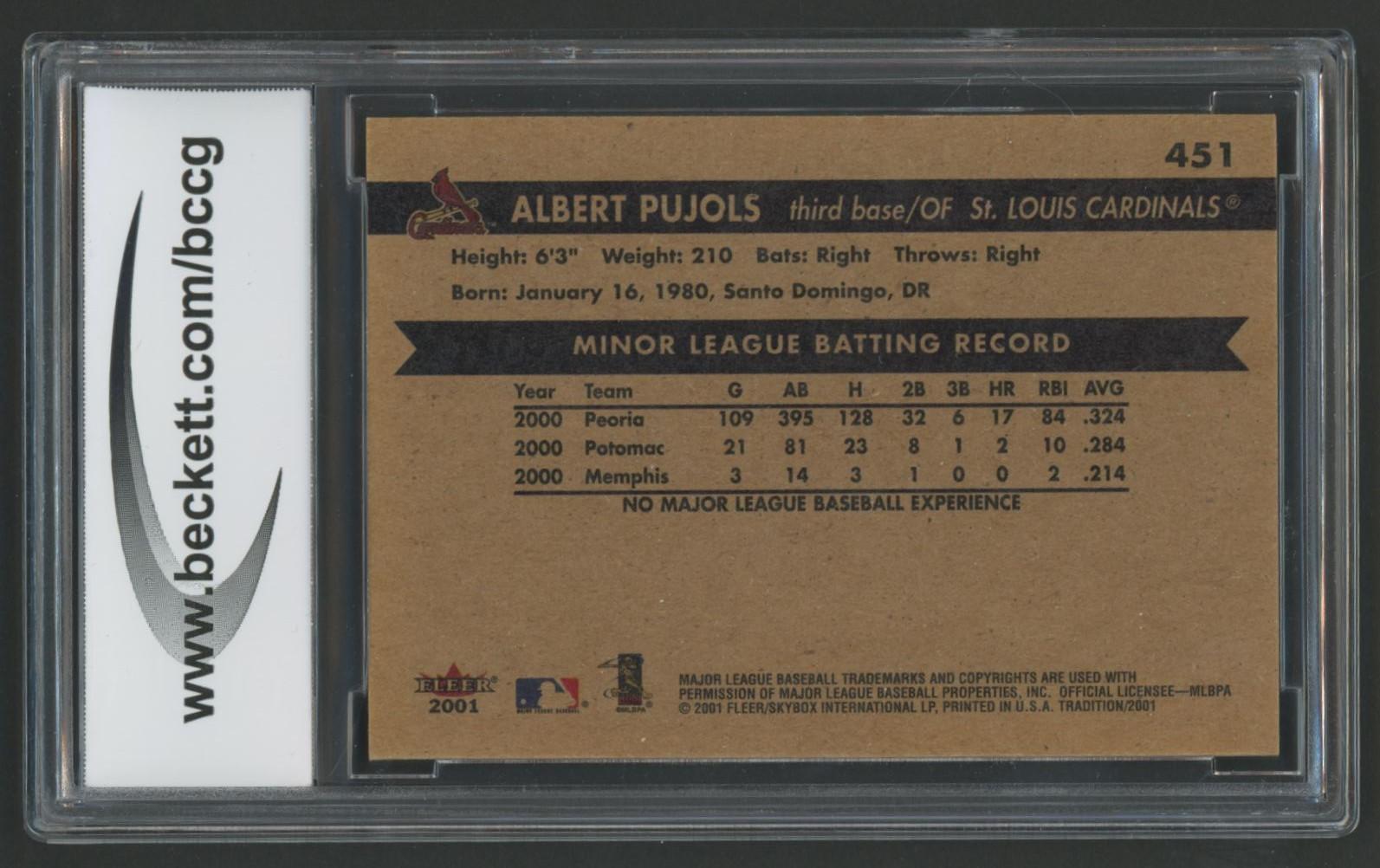 Albert Pujols 2001 Fleer Tradition #451 (BCCG 10) at PristineAuction.com Albert Pujols 2001 Fleer Tradition #451 (BCCG 10) at PristineAuction.com
