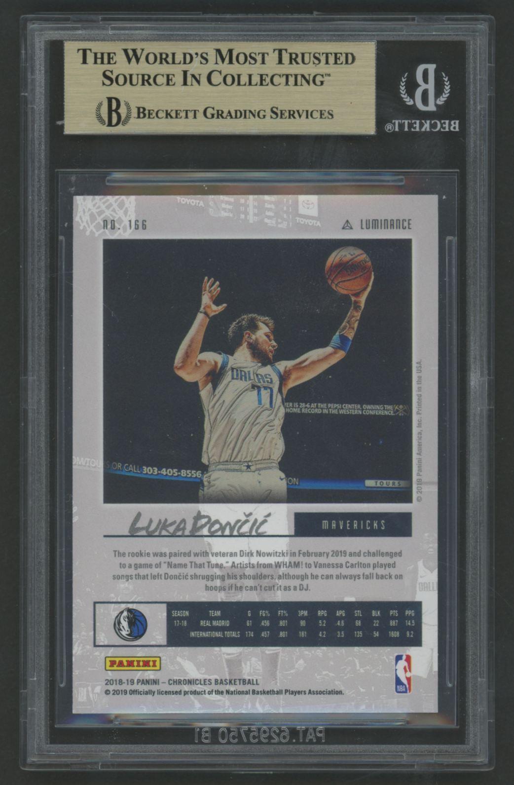 Luka Doncic 2018-19 Panini Chronicles Luminance #166 (BGS 9.5) at PristineAuction.com Luka Doncic 2018-19 Panini Chronicles Luminance #166 (BGS 9.5) at PristineAuction.com