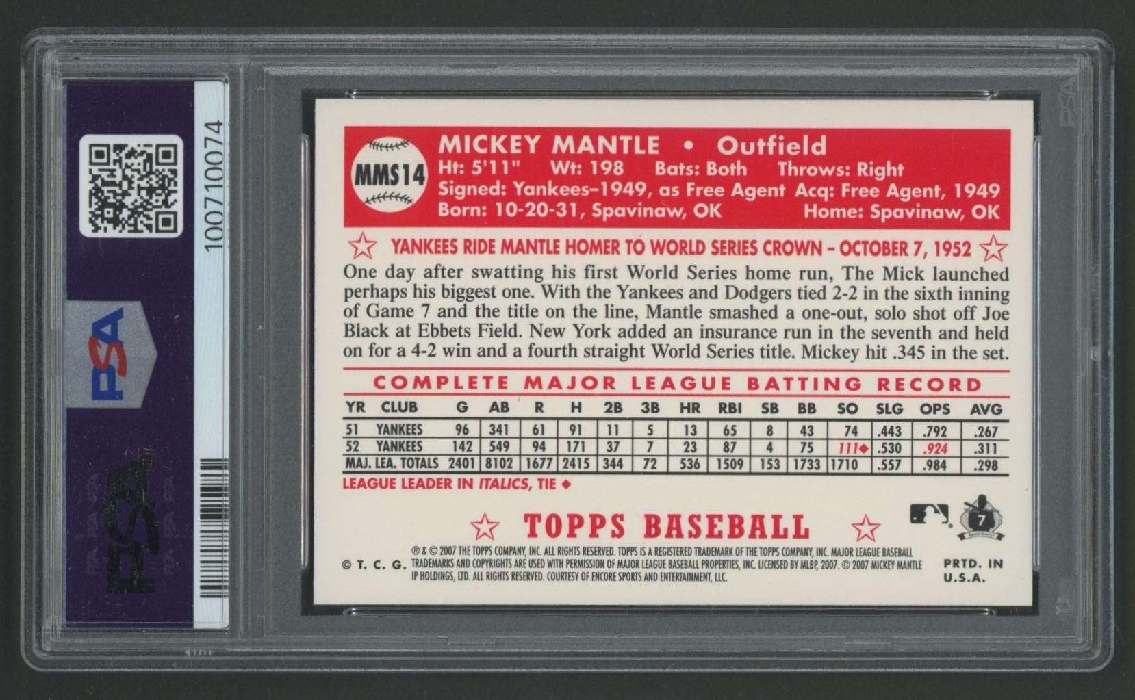 Mickey Mantle 2007 Topps Story #14 (PSA 10) at PristineAuction.com Mickey Mantle 2007 Topps Story #14 (PSA 10) at PristineAuction.com