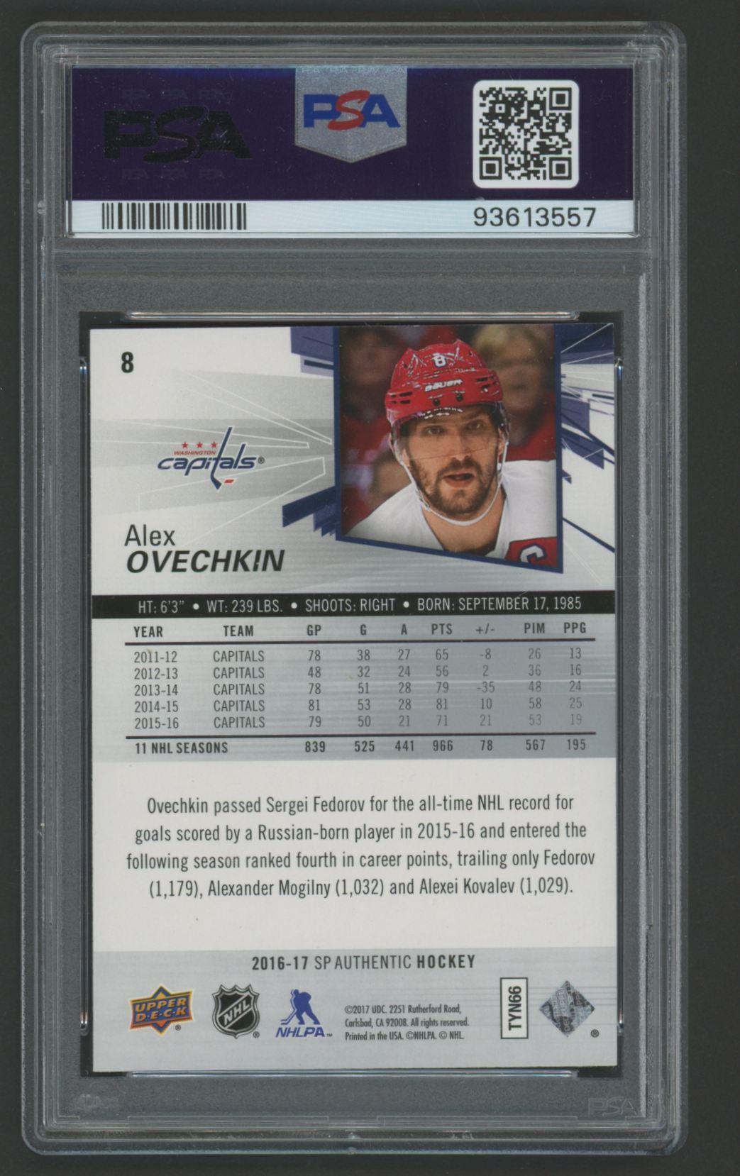 Alexander Ovechkin 2016 SP Authentic #8 (PSA 10) at PristineAuction.com Alexander Ovechkin 2016 SP Authentic #8 (PSA 10) at PristineAuction.com