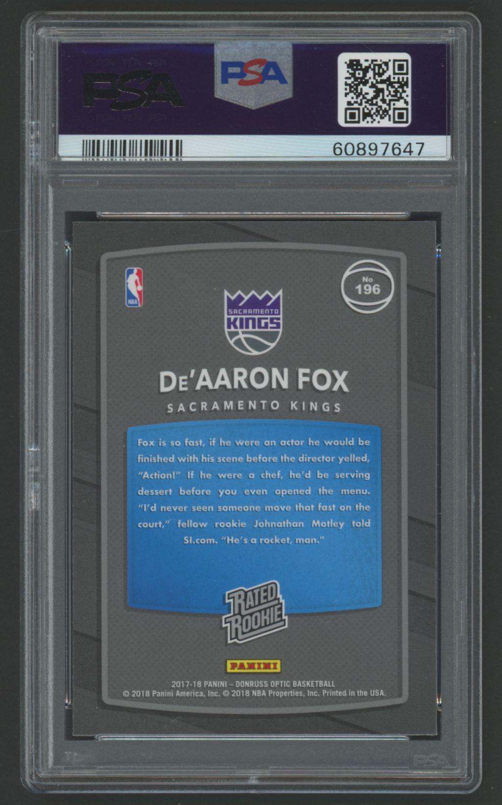 DeAaron Fox 2017 Donruss Optic RR #196 (PSA 10) at PristineAuction.com DeAaron Fox 2017 Donruss Optic RR #196 (PSA 10) at PristineAuction.com