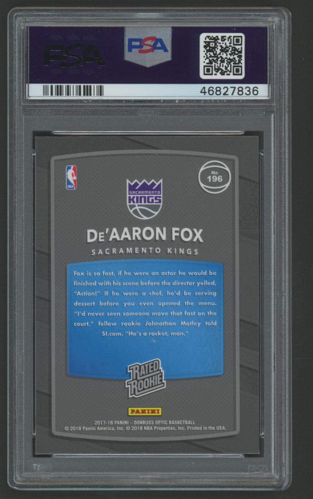 DeAaron Fox 2017 Donruss Optic RR #196 (PSA 10) at PristineAuction.com DeAaron Fox 2017 Donruss Optic RR #196 (PSA 10) at PristineAuction.com