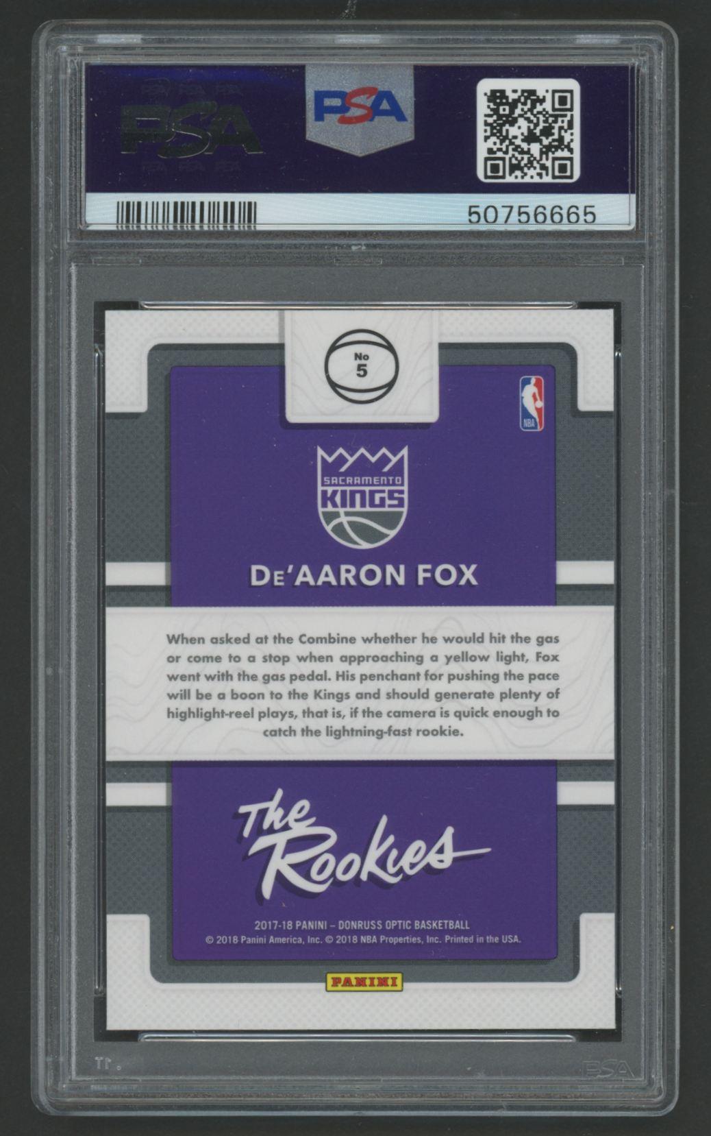DeAaron Fox 2017 Donruss Optic The Rookes #5 (PSA 10) at PristineAuction.com DeAaron Fox 2017 Donruss Optic The Rookes #5 (PSA 10) at PristineAuction.com