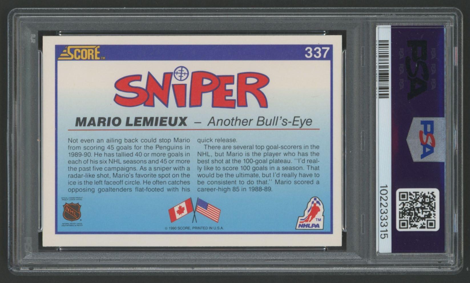 Mario Lemieux 1990 Score Sniper #337 (PSA 10) at PristineAuction.com Mario Lemieux 1990 Score Sniper #337 (PSA 10) at PristineAuction.com