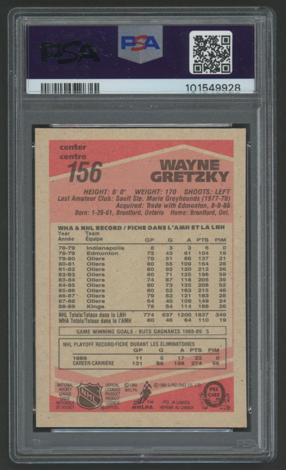 Wayne Gretzky 1989 O-Pee-Chee #156 (PSA 9) at PristineAuction.com Wayne Gretzky 1989 O-Pee-Chee #156 (PSA 9) at PristineAuction.com
