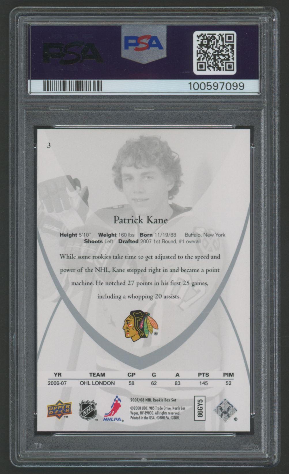 Patrick Kane 2007 Upper Deck Rookie Class #3 (PSA 9) at PristineAuction.com Patrick Kane 2007 Upper Deck Rookie Class #3 (PSA 9) at PristineAuction.com